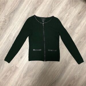 Tahari Size Small Merino Wool Blend Sweater Cardigan Emerald Green Full Zip S
